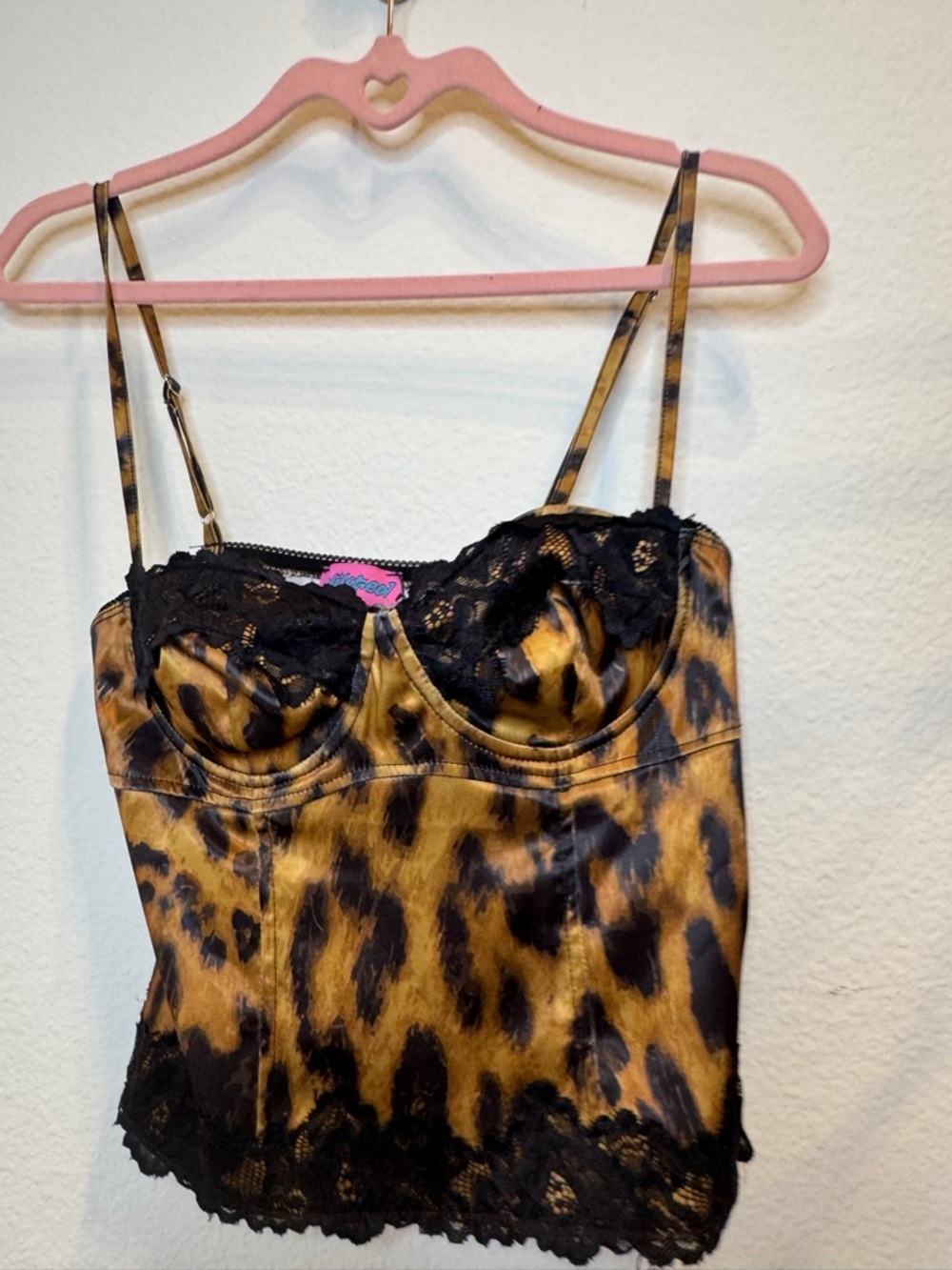 Edikted Leopard Satin Lace Bustier - Black & Gold - Picture 10 of 16